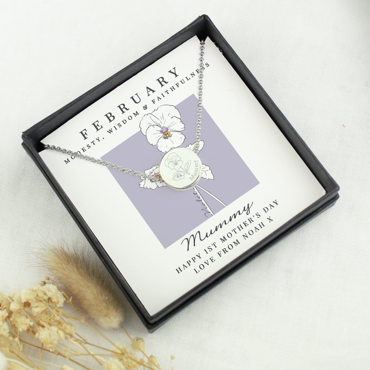 Personalised February Birth Flower Necklace and Box - image 2