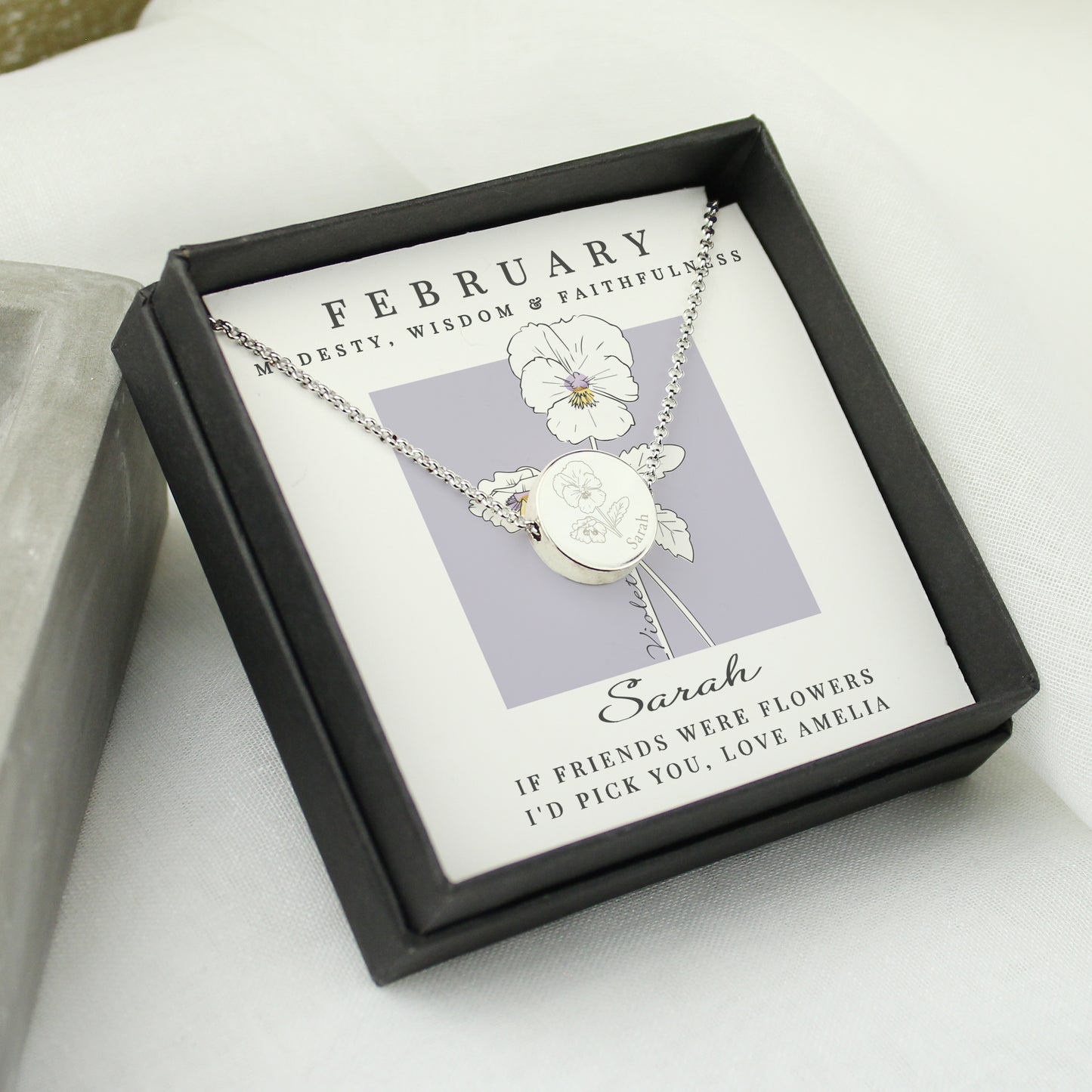 Personalised February Birth Flower Necklace and Box - image 3