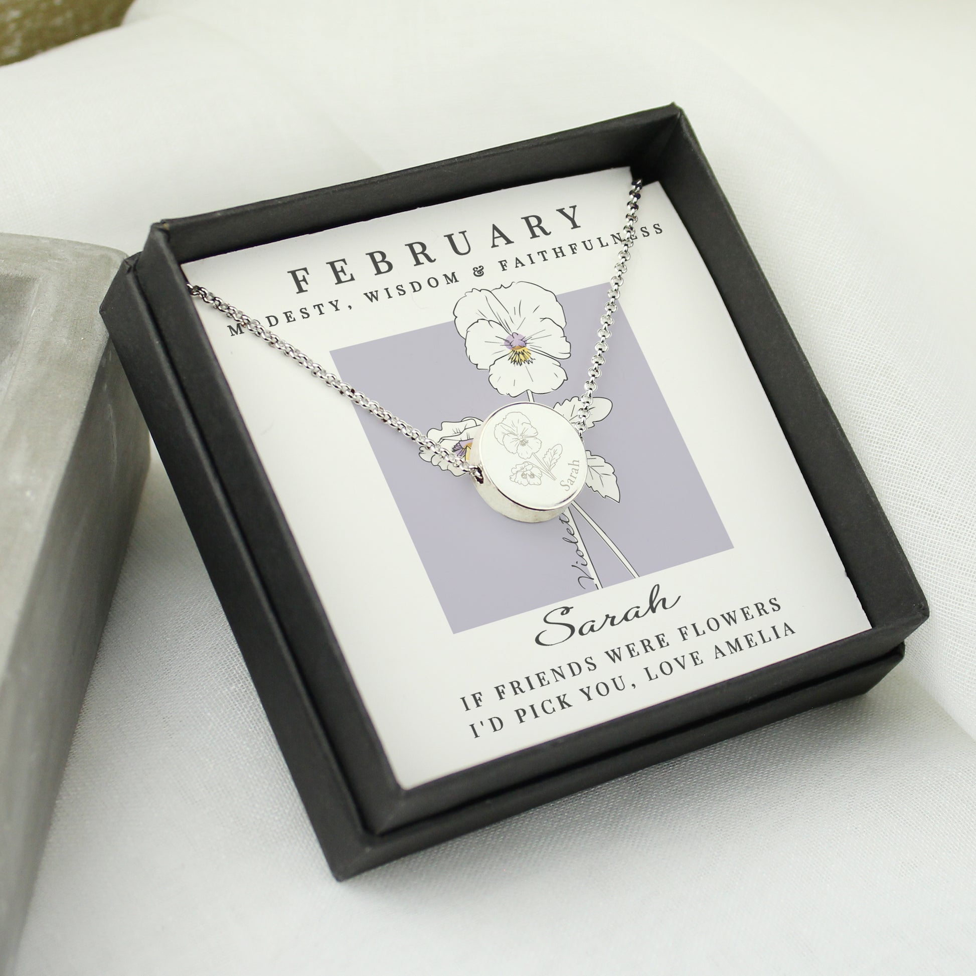Personalised February Birth Flower Necklace and Box - image 3