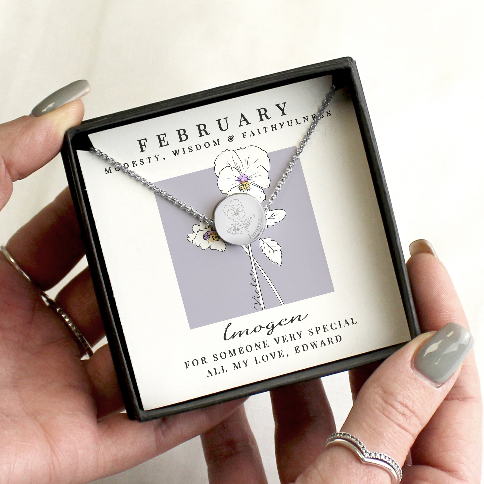 Personalised February Birth Flower Necklace and Box - image 4