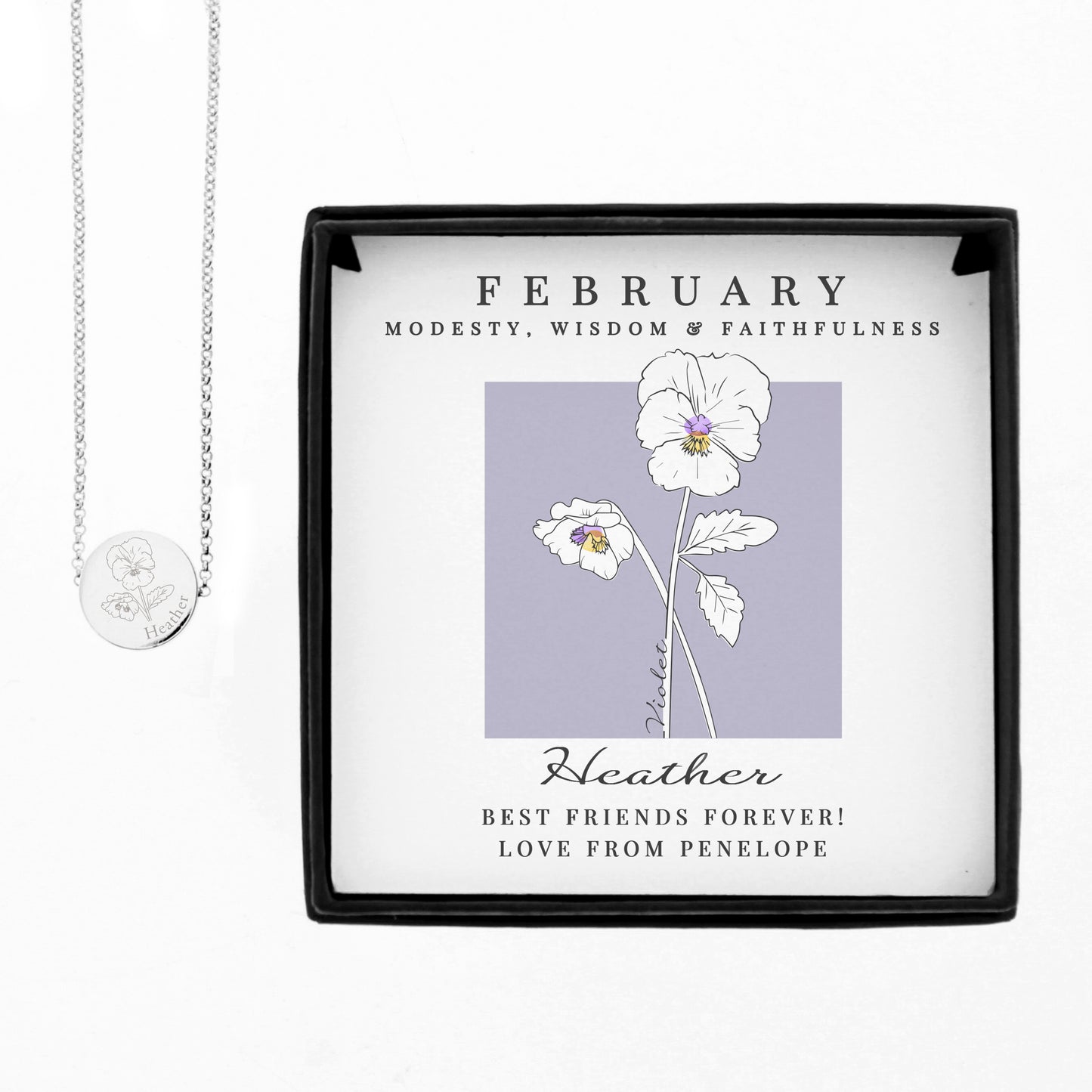 Personalised February Birth Flower Necklace and Box - image 5