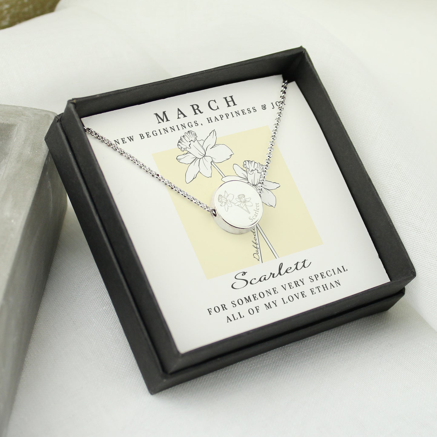 Personalised March Birth Flower Necklace and Box - image 3