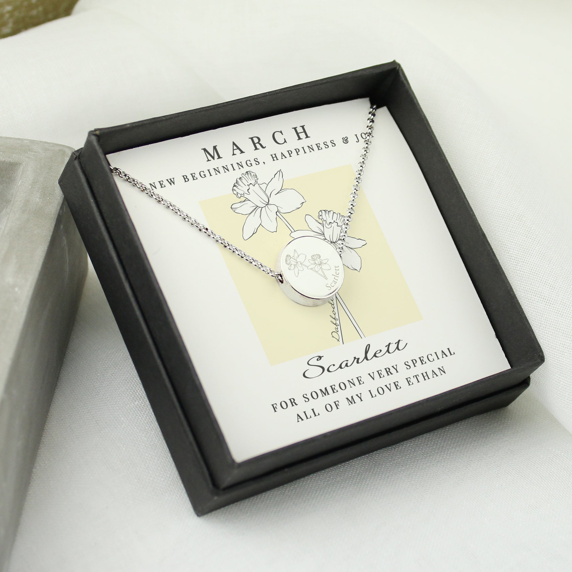 Personalised March Birth Flower Necklace and Box - image 3
