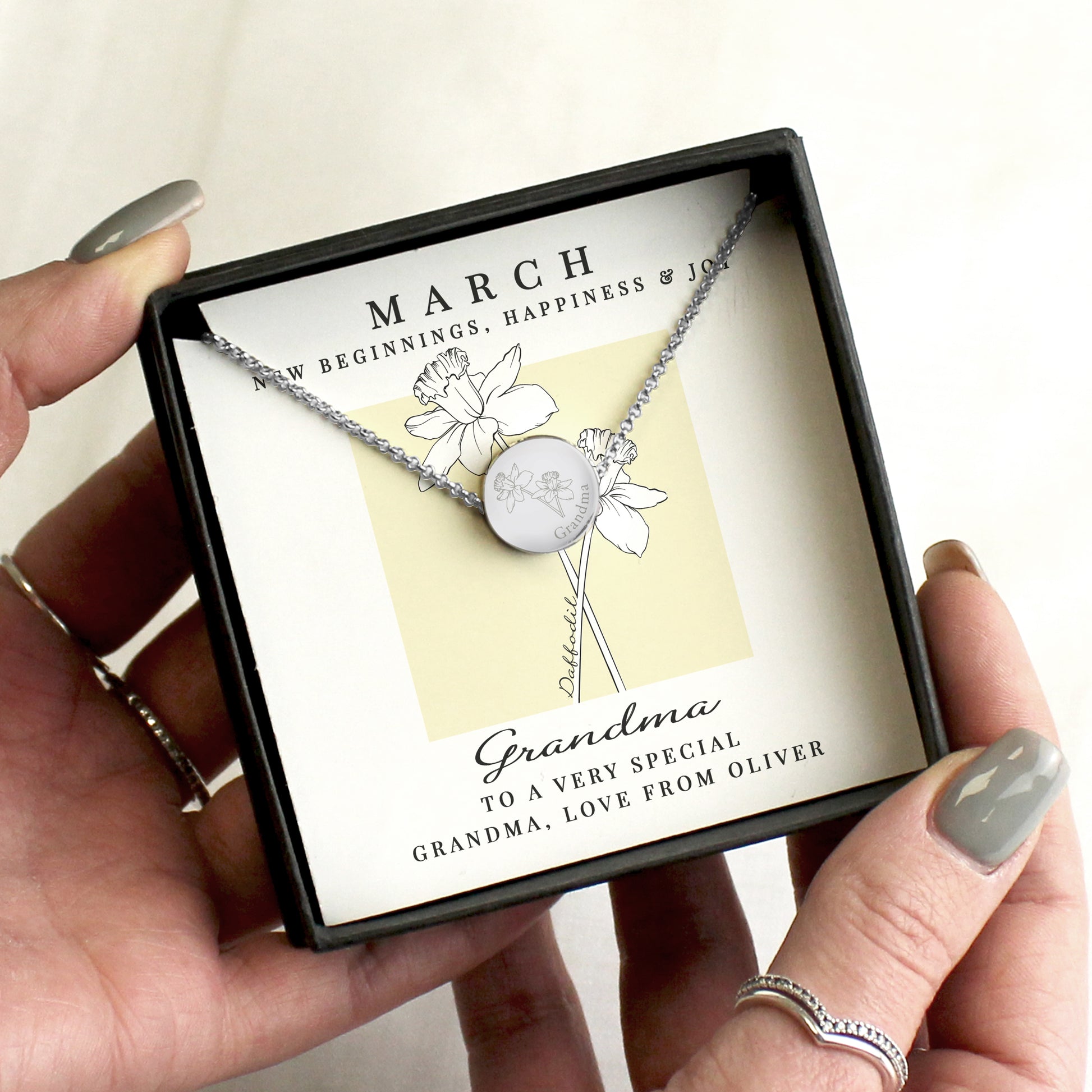 Personalised March Birth Flower Necklace and Box - image 4