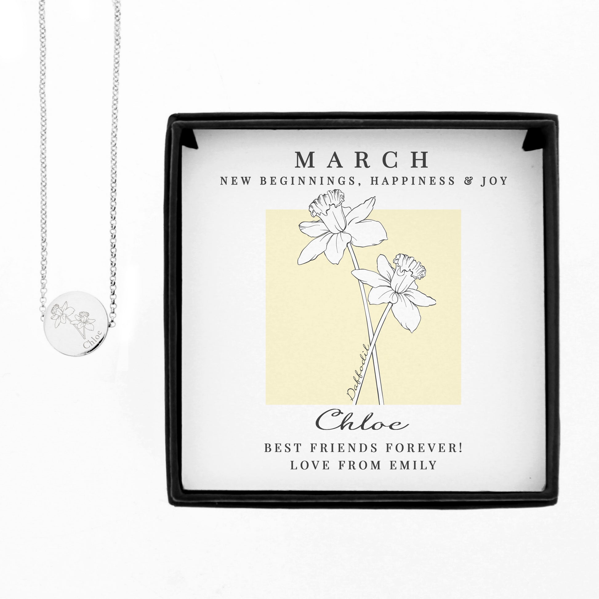 Personalised March Birth Flower Necklace and Box - image 5