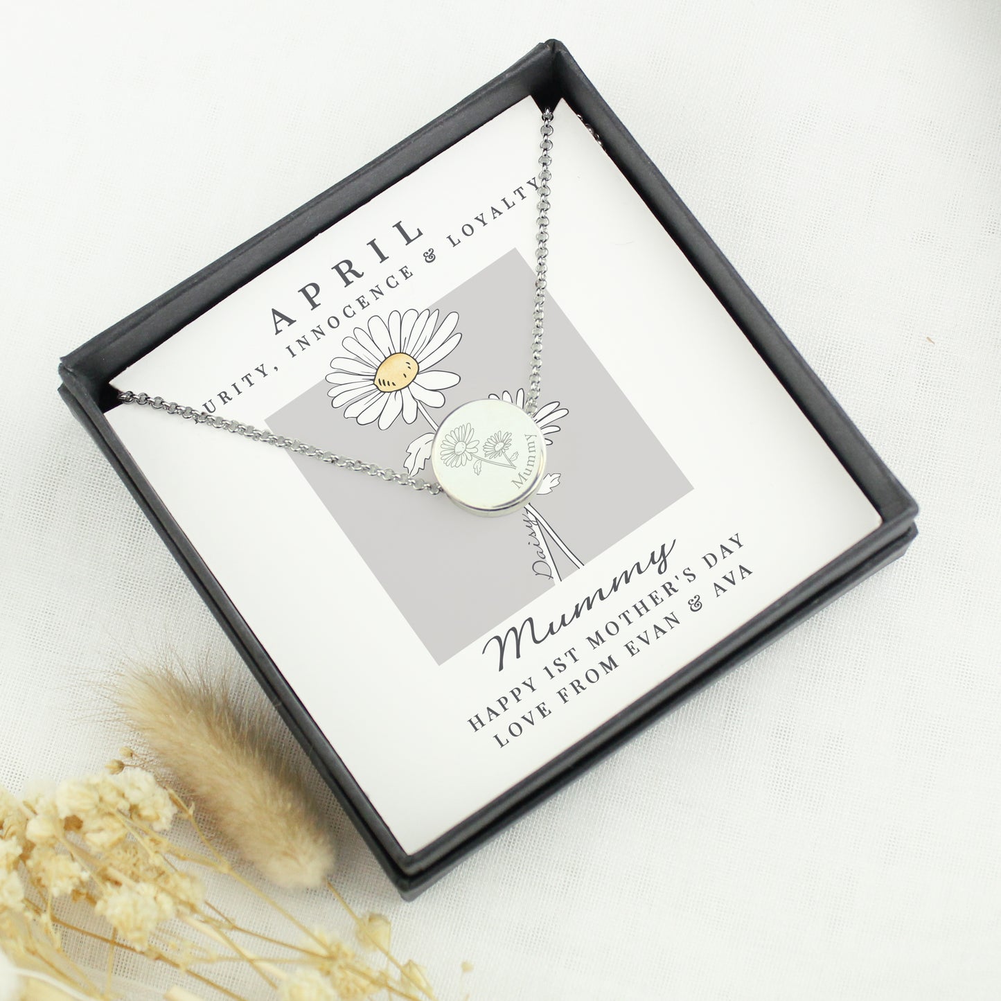 Personalised April Birth Flower Necklace and Box - image 2