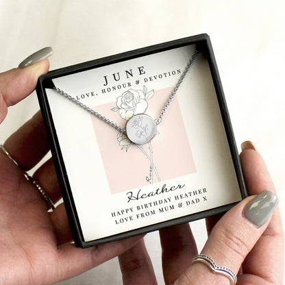 Personalised June Birth Flower Necklace and Box from Heartfelt Gifts