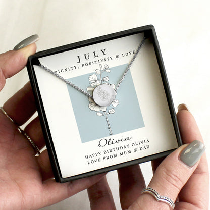 Personalised July Birth Flower Necklace and Box from Heartfelt Gifts