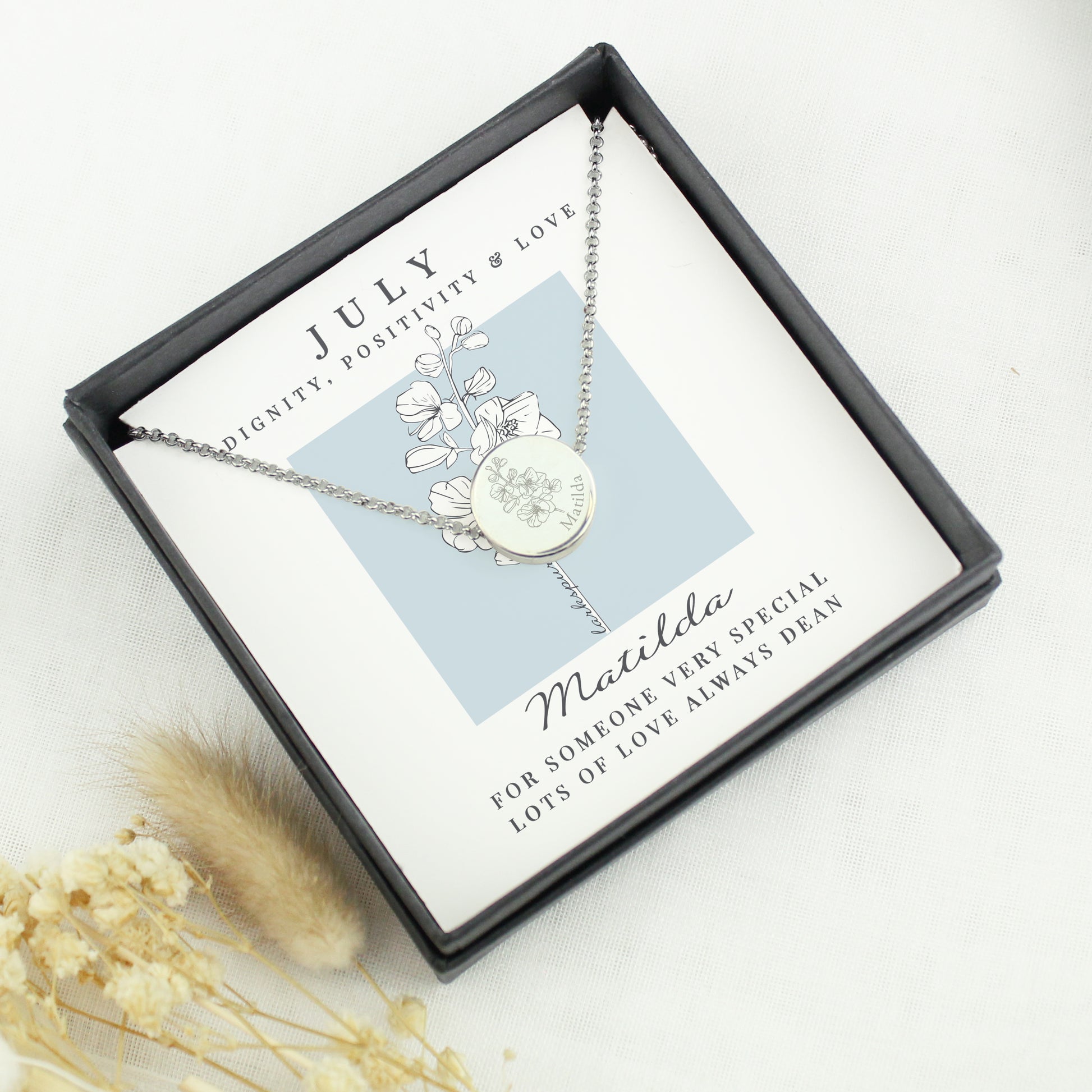 Personalised July Birth Flower Necklace and Box - image 2