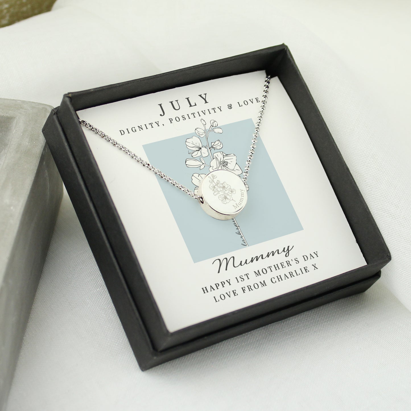 Personalised July Birth Flower Necklace and Box - image 3
