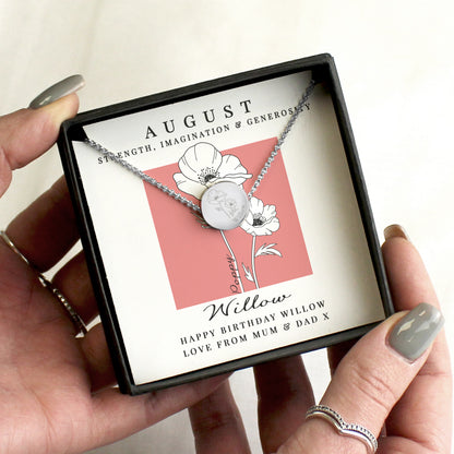 Personalised August Birth Flower Necklace and Box from Heartfelt Gifts