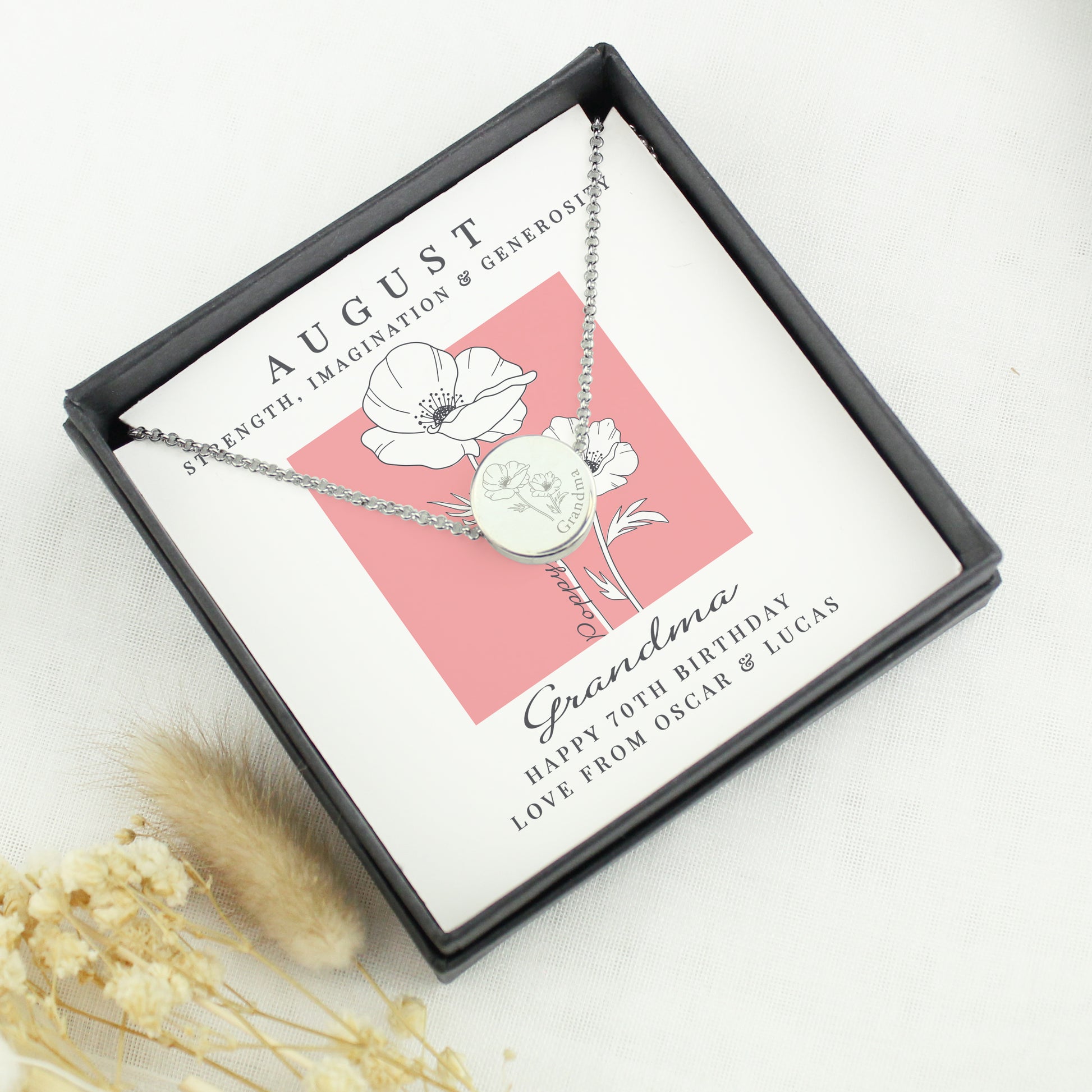 Personalised August Birth Flower Necklace and Box - image 2