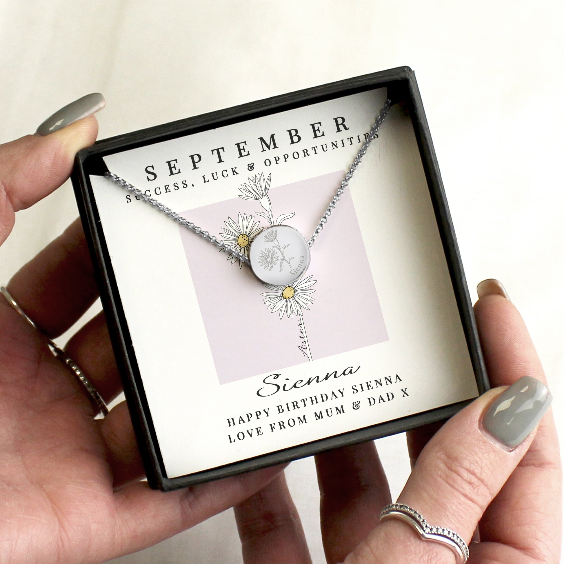 Personalised September Birth Flower Necklace and Box from Heartfelt Gifts