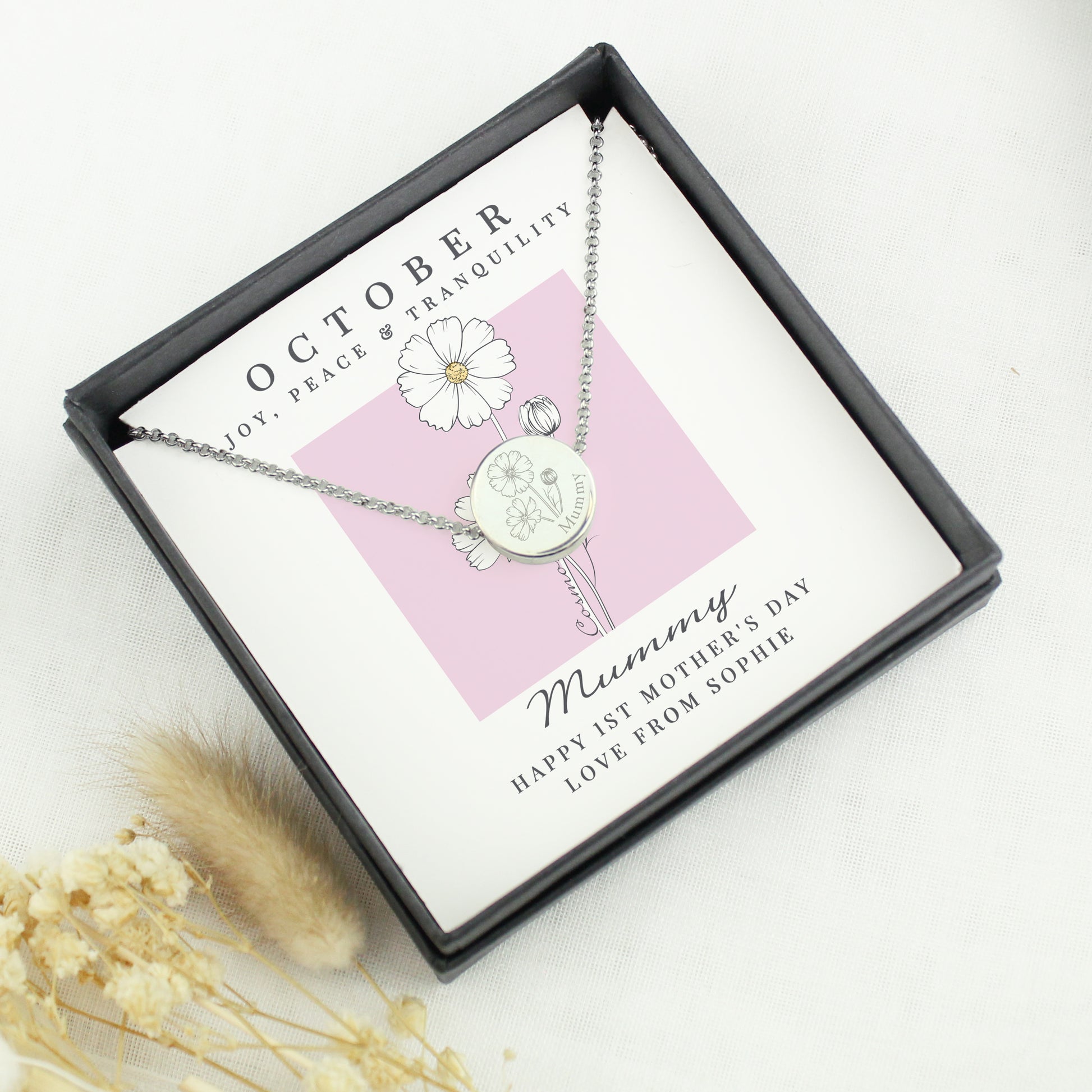 Personalised October Birth Flower Necklace and Box - image 2