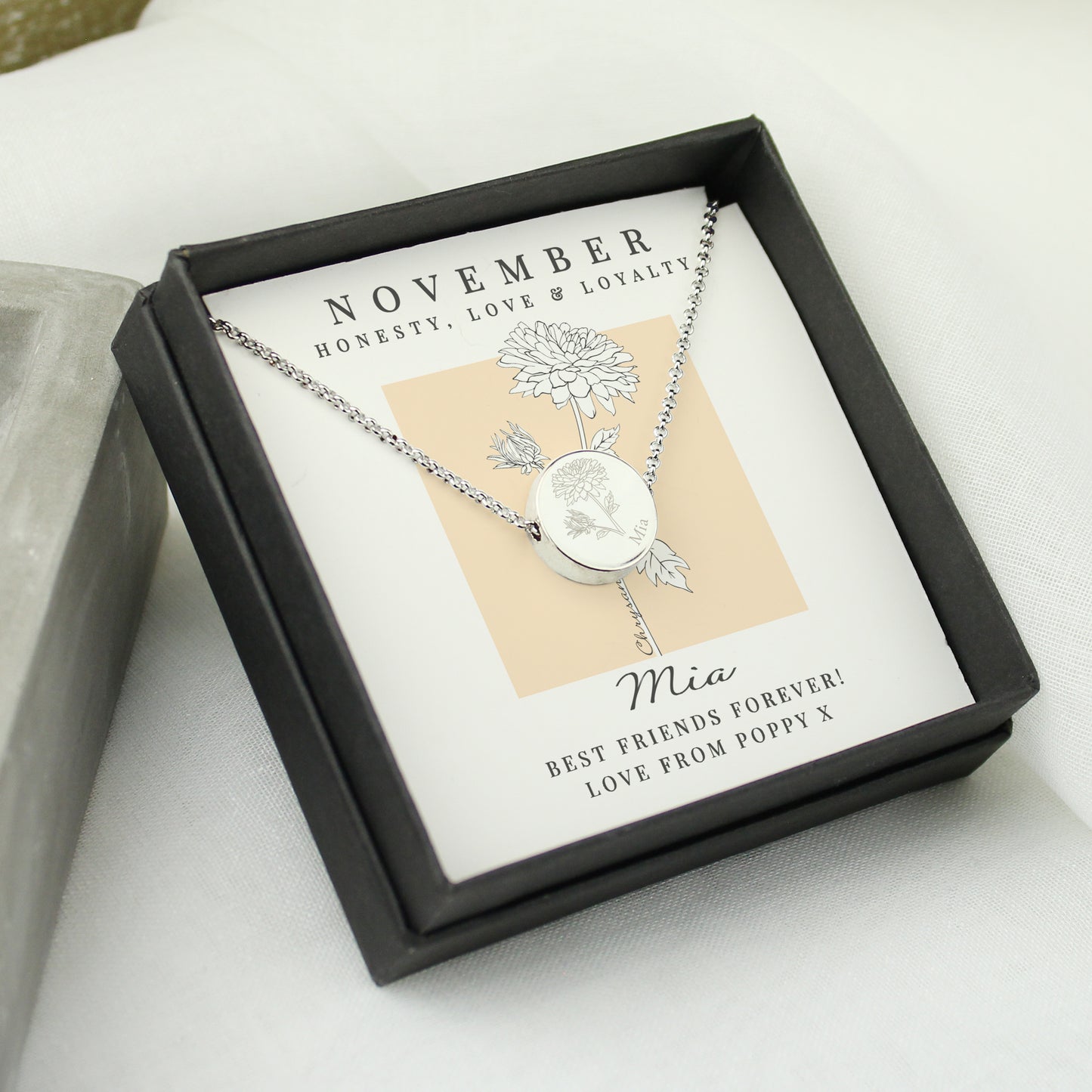 Personalised November Birth Flower Necklace and Box - image 3