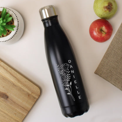 Personalised Floral Black Metal Insulated Drinks Bottle - image 2