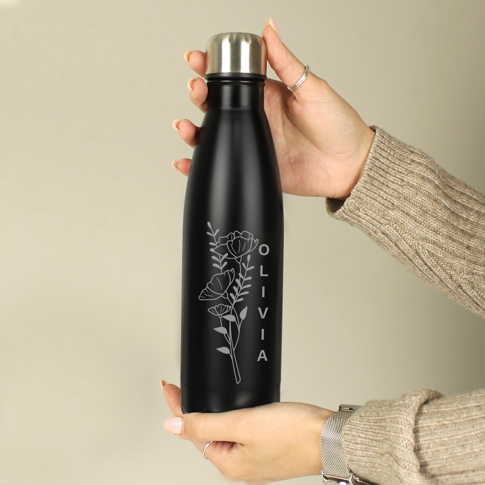 Personalised Floral Black Metal Insulated Drinks Bottle - image 6