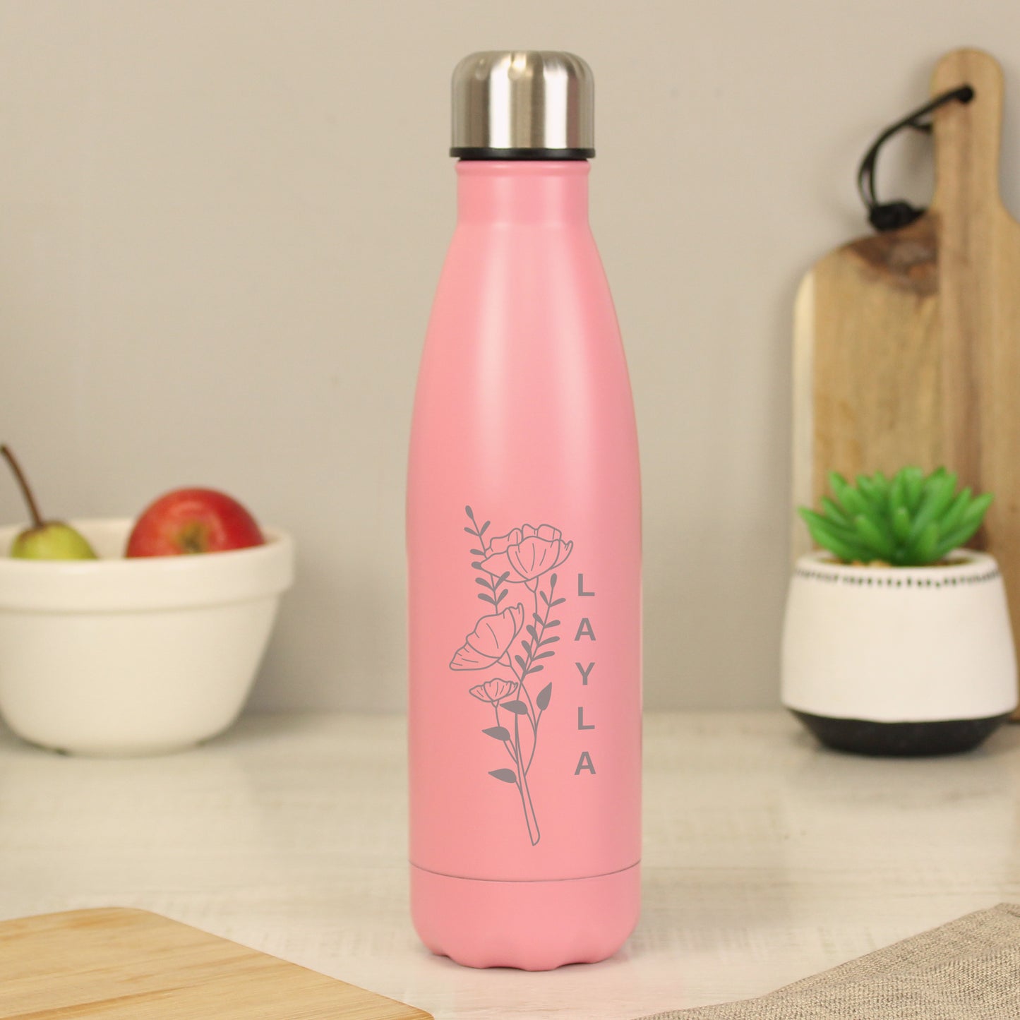 Personalised Floral Pink Metal Insulated Drinks Bottle from Heartfelt Gifts
