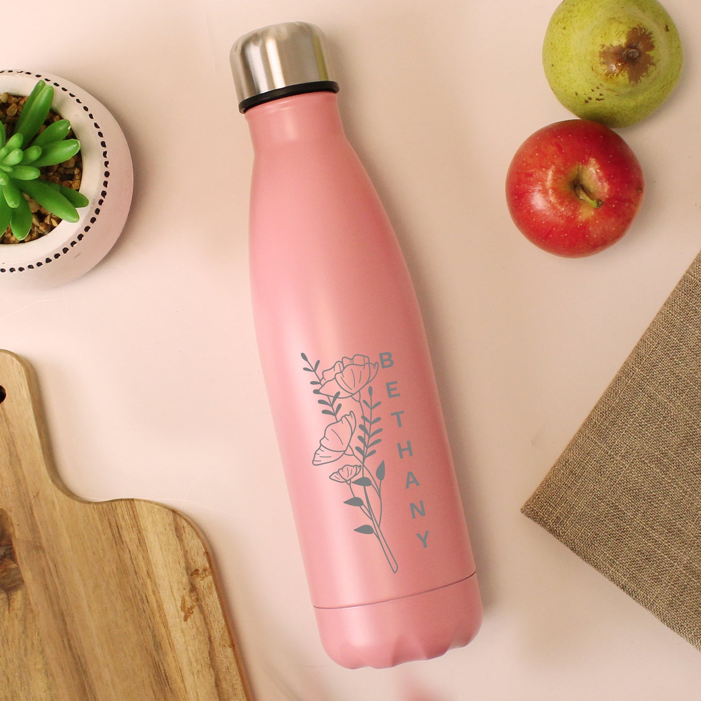 Personalised Floral Pink Metal Insulated Drinks Bottle - image 2