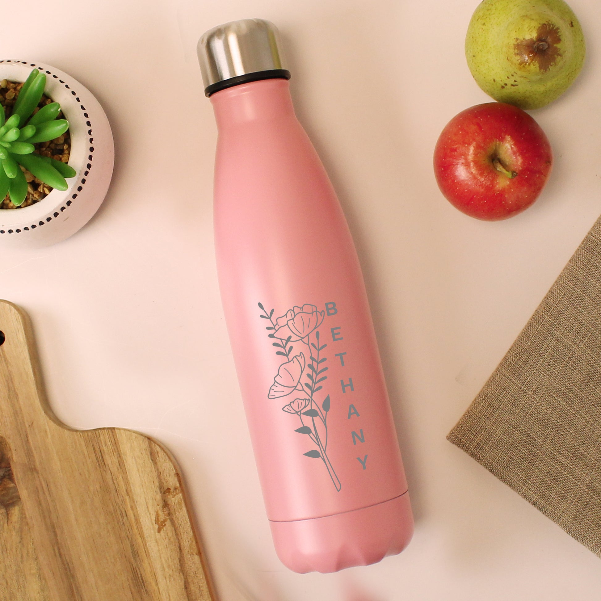 Personalised Floral Pink Metal Insulated Drinks Bottle - image 2