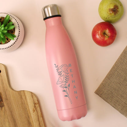 Personalised Floral Pink Metal Insulated Drinks Bottle - image 2