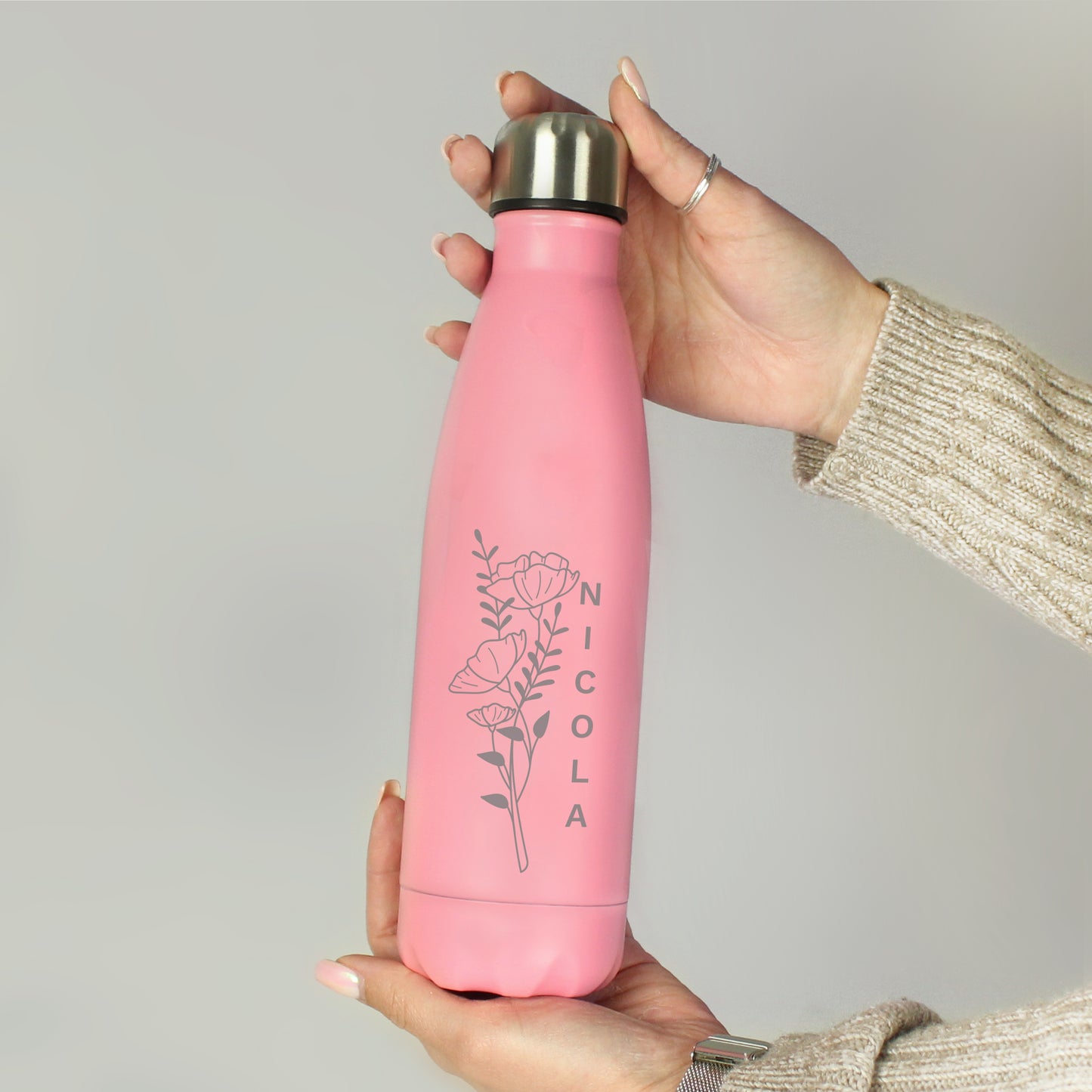 Personalised Floral Pink Metal Insulated Drinks Bottle - image 6
