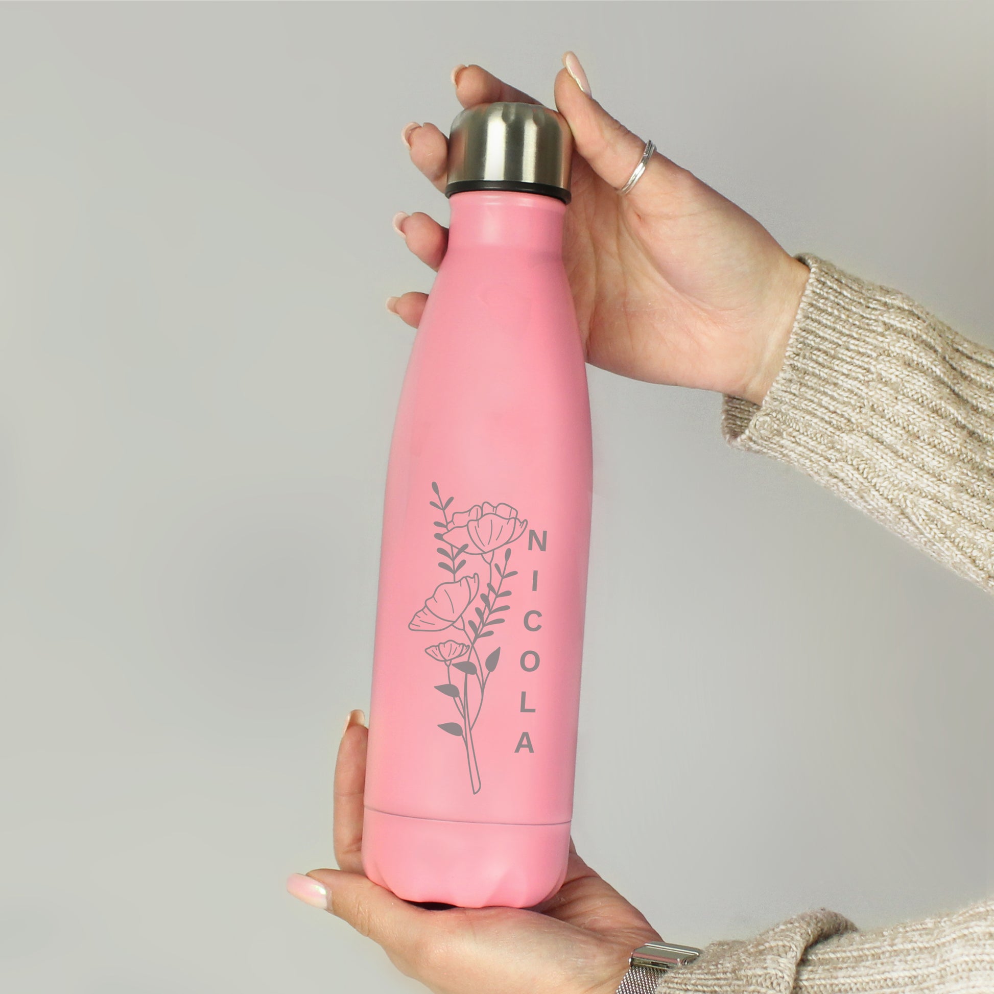 Personalised Floral Pink Metal Insulated Drinks Bottle - image 6