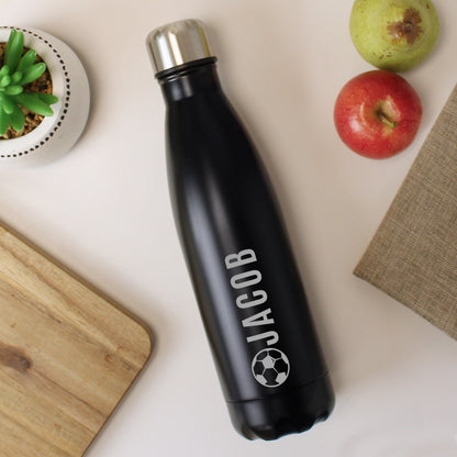 Personalised Football Black Metal Insulated Drinks Bottle - image 2