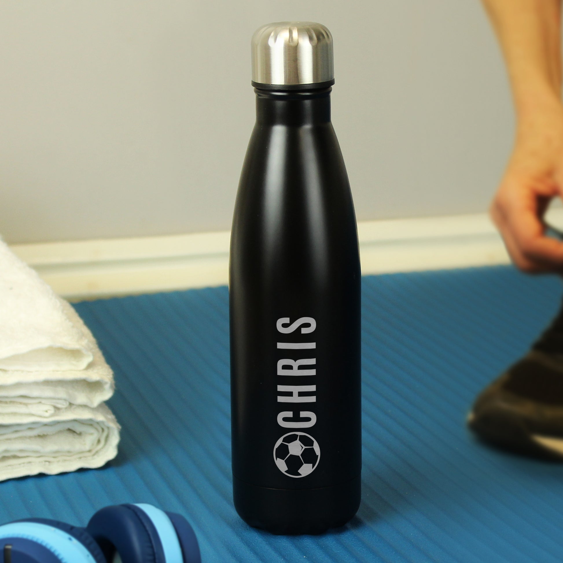 Personalised Football Black Metal Insulated Drinks Bottle - image 4