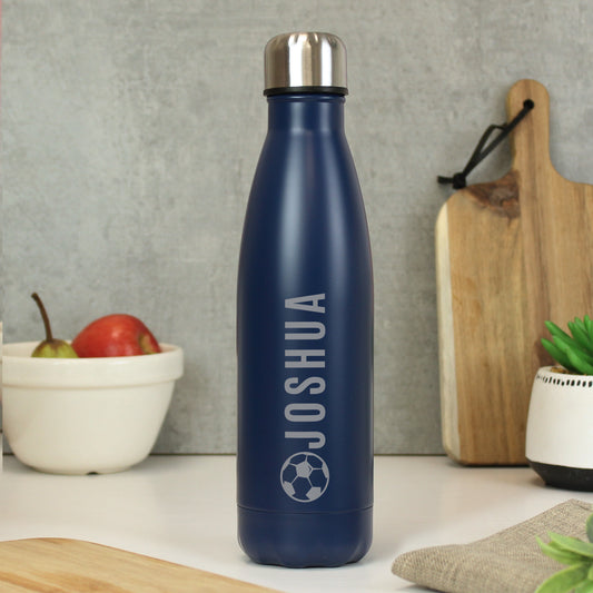Personalised Football Navy Metal Insulated Drinks Bottle from Heartfelt Gifts