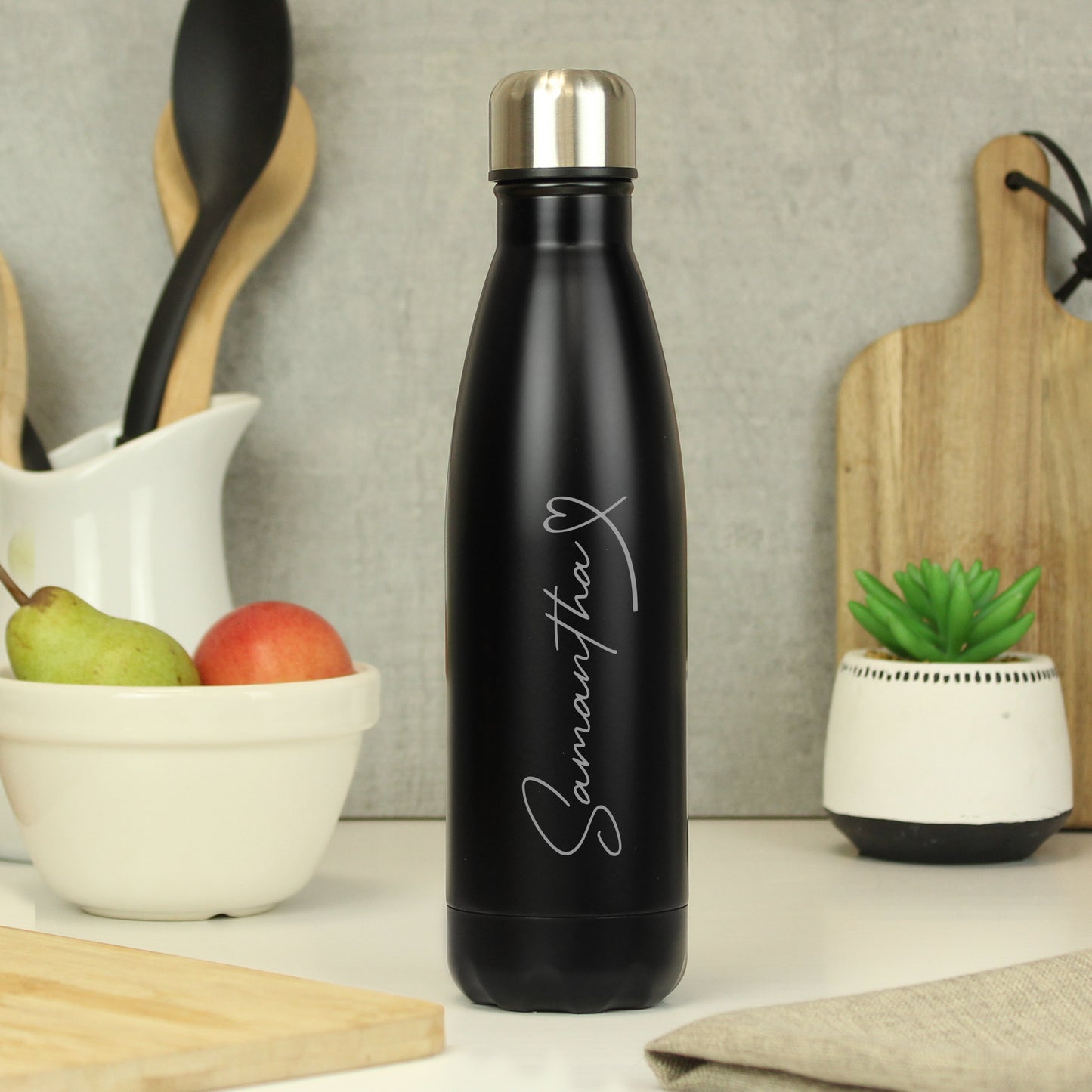 Personalised Heart Black Metal Insulated Drinks Bottle from Heartfelt Gifts
