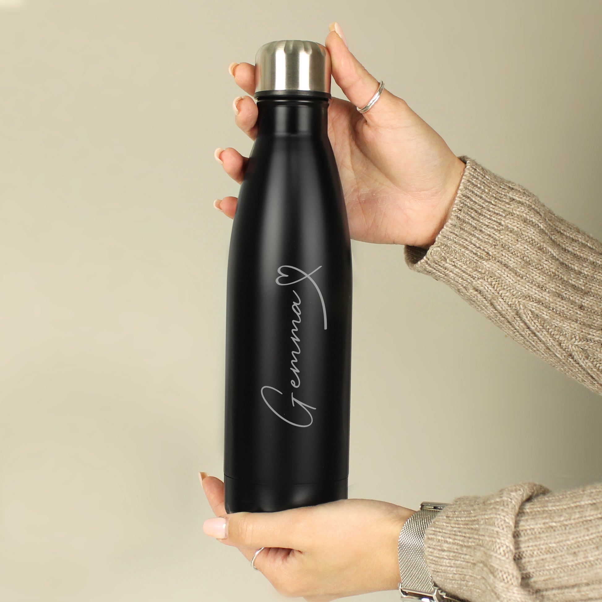 Personalised Heart Black Metal Insulated Drinks Bottle - image 6