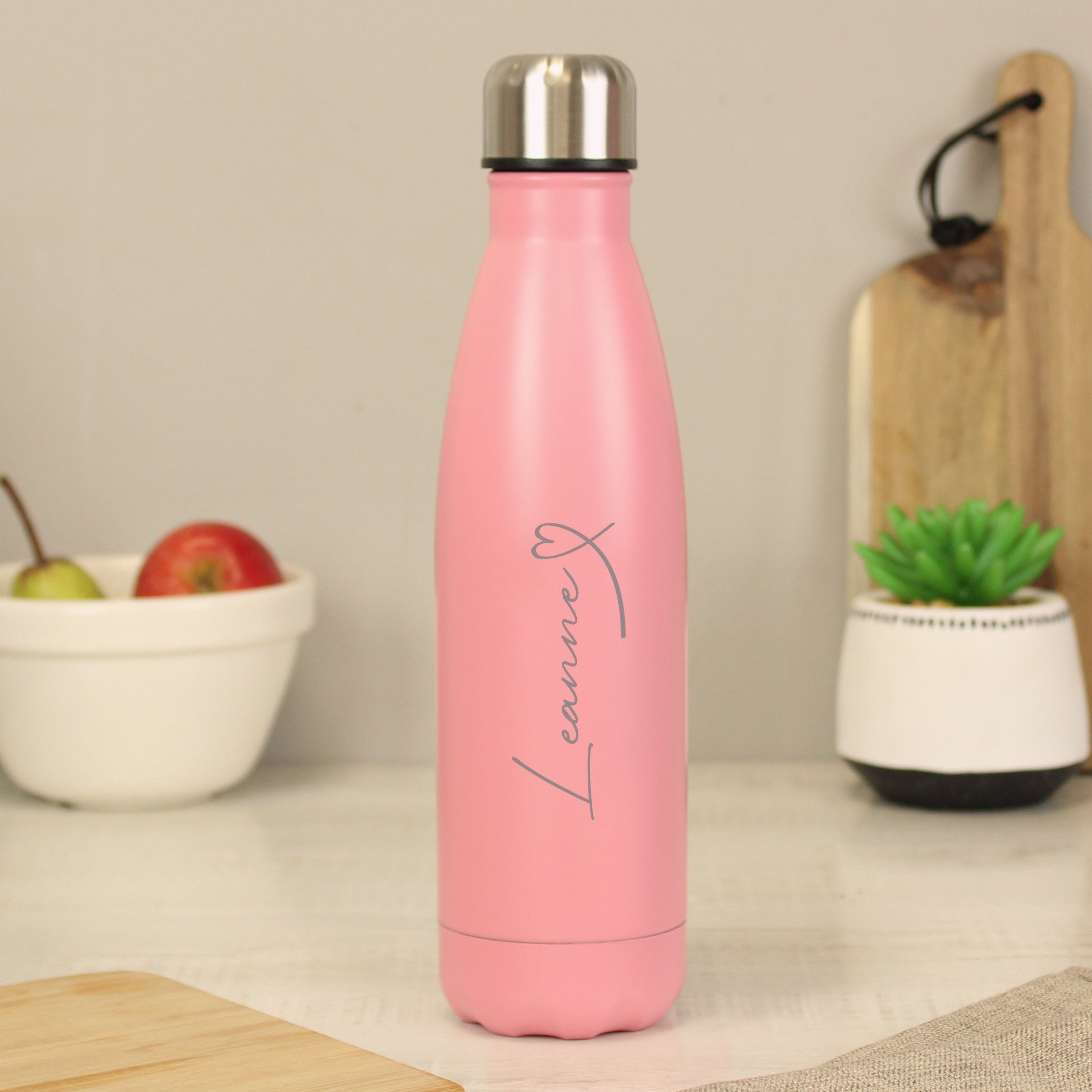 Personalised Heart Pink Metal Insulated Drinks Bottle from Heartfelt Gifts