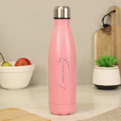 Personalised Heart Pink Metal Insulated Drinks Bottle from Heartfelt Gifts