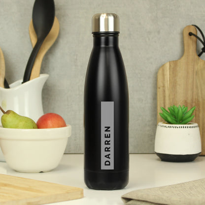 Personalised Rectangle Black Metal Insulated Drinks Bottle from Heartfelt Gifts