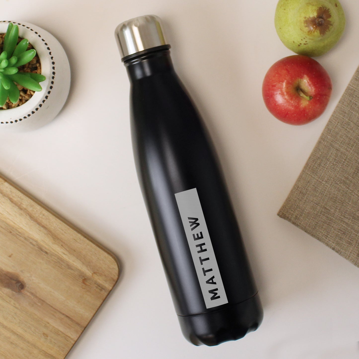 Personalised Rectangle Black Metal Insulated Drinks Bottle - image 2