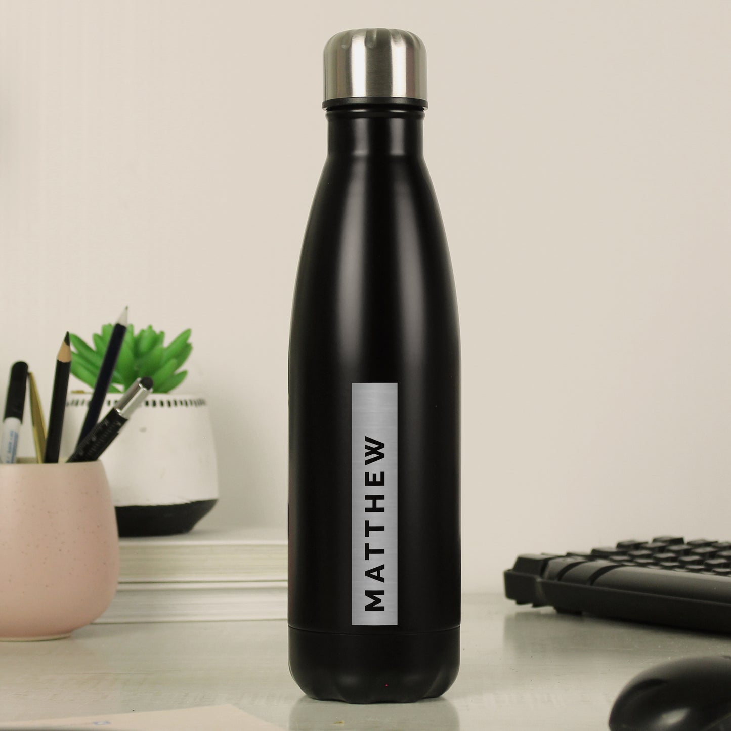Personalised Rectangle Black Metal Insulated Drinks Bottle - image 3