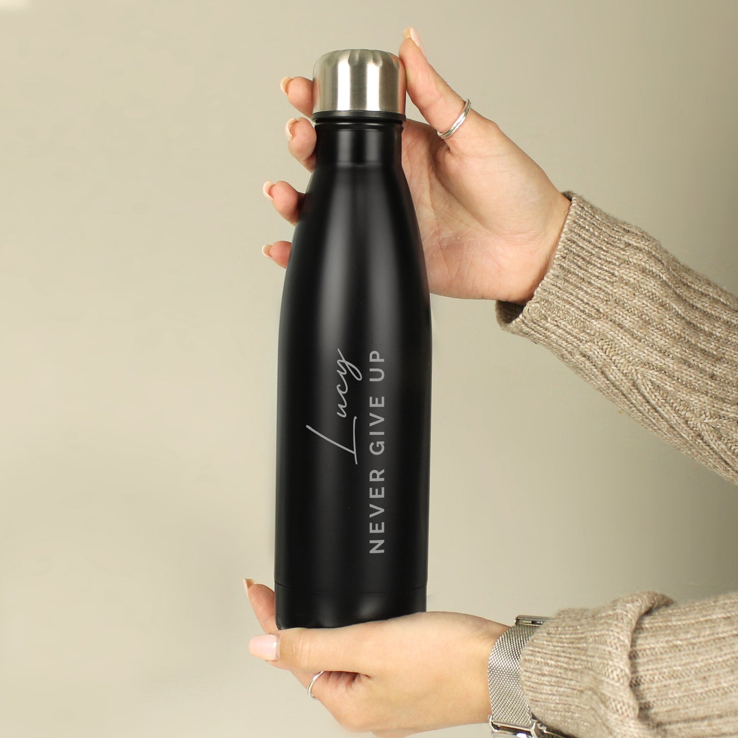 Personalised Two Lines Black Metal Insulated Drinks Bottle - image 6