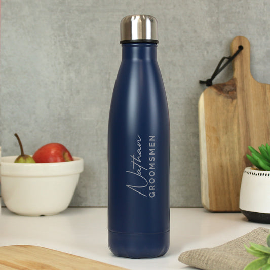 Personalised Two Lines Navy Metal Insulated Drinks Bottle from Heartfelt Gifts