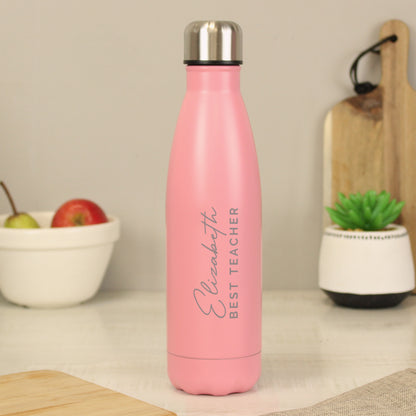 Personalised Two Lines Pink Metal Insulated Drinks Bottle from Heartfelt Gifts