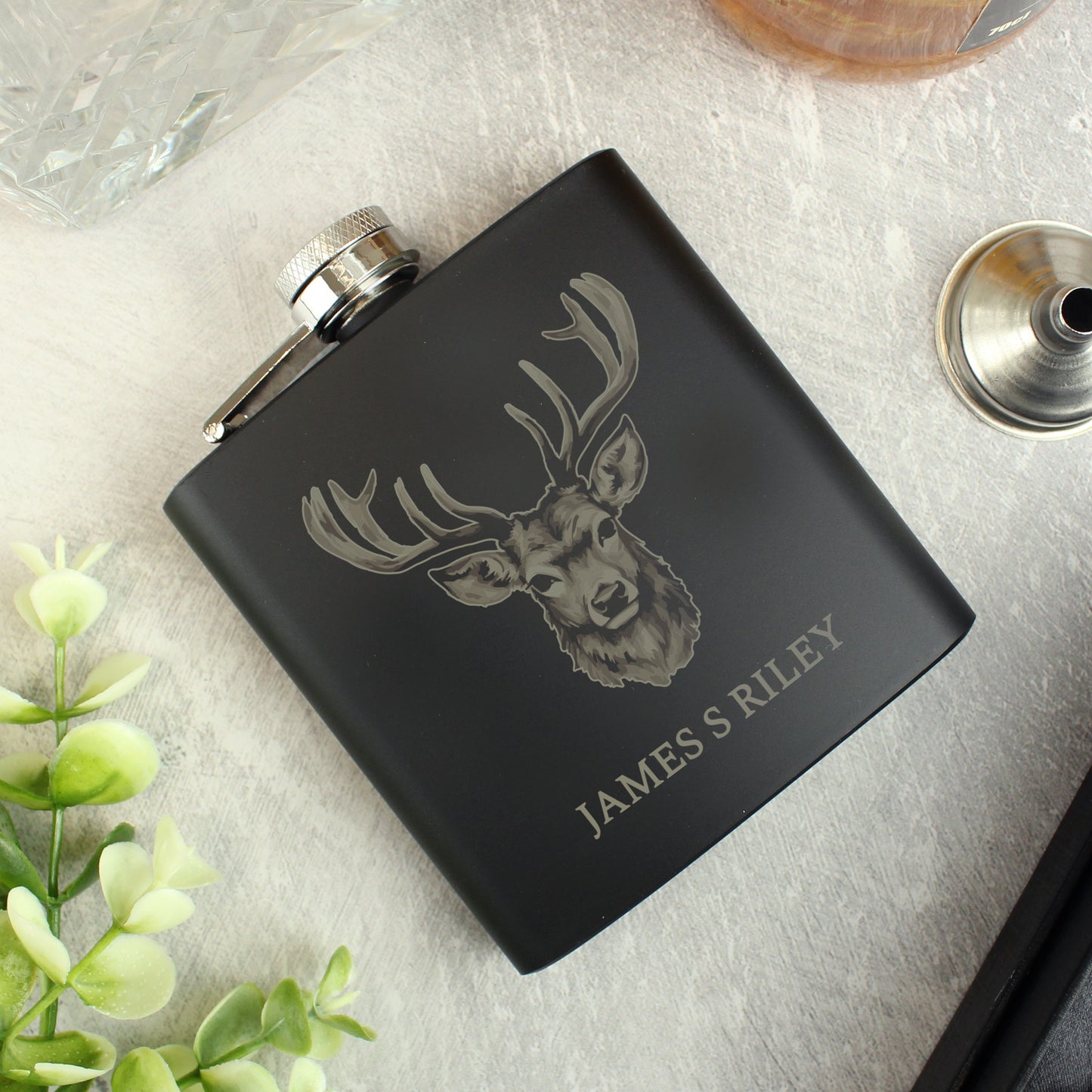 Personalised Stag Black Hip Flask - image 2