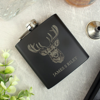 Personalised Stag Black Hip Flask - image 2