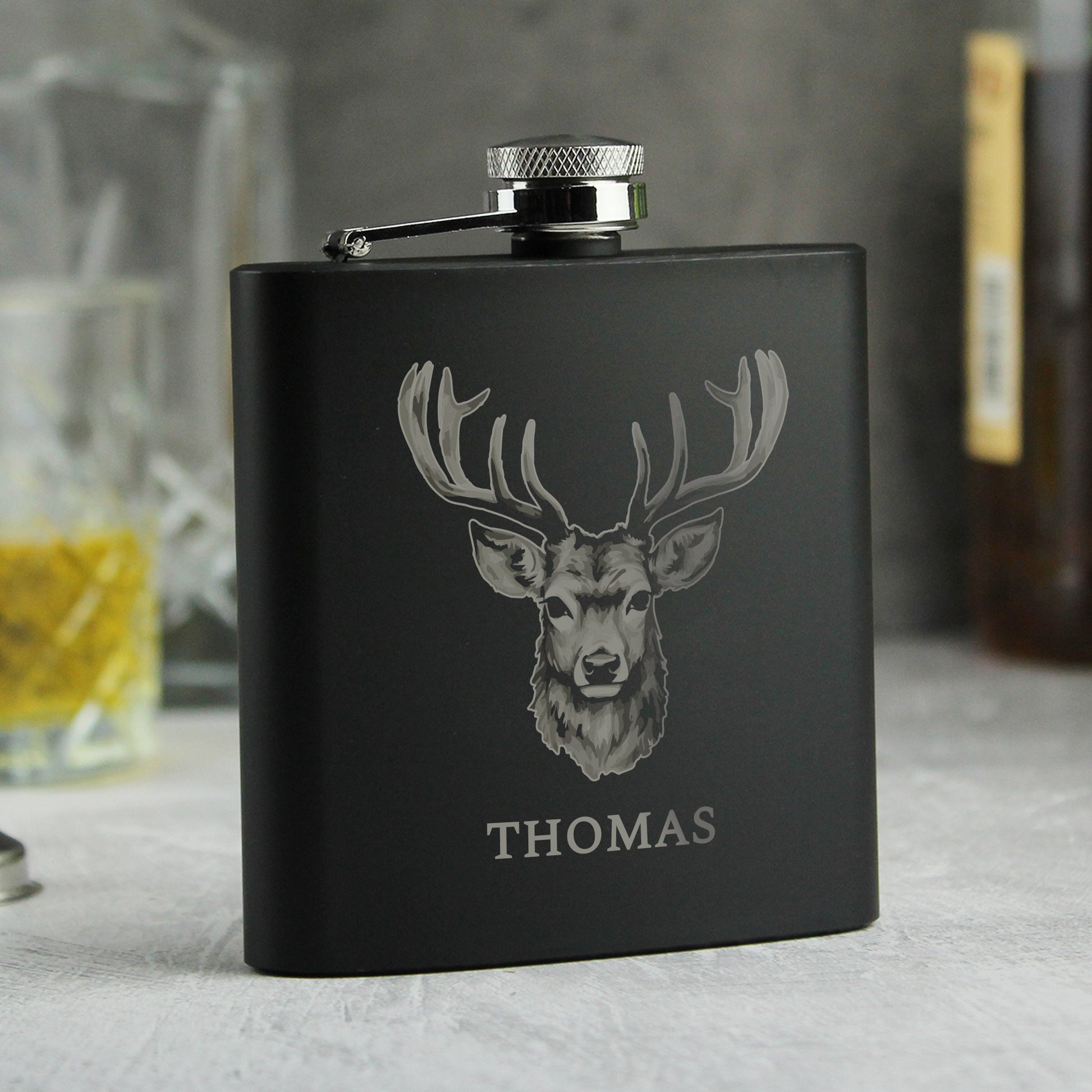 Personalised Stag Black Hip Flask - image 3