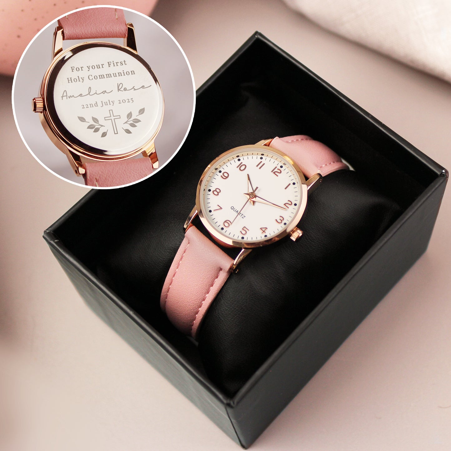 Personalised Holy Communion/Christening Pink Watch from Heartfelt Gifts