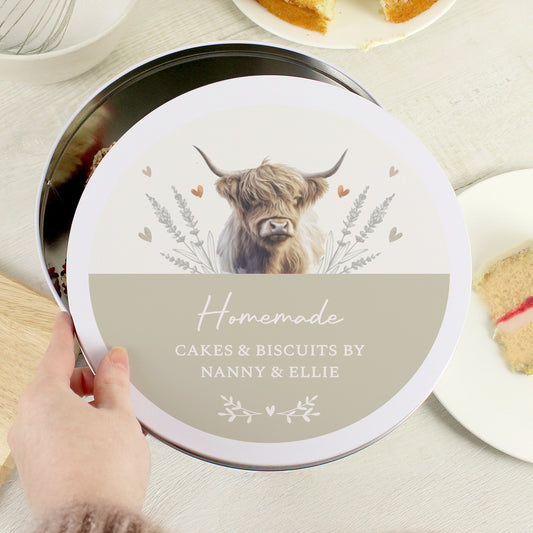 Personalised Highland Cow Cake Tin – Baker Gift Kitchen Storage