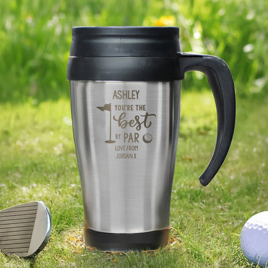 Personalised Best by Par Golf Travel Mug – Golfer Father's Day Birthday Gift