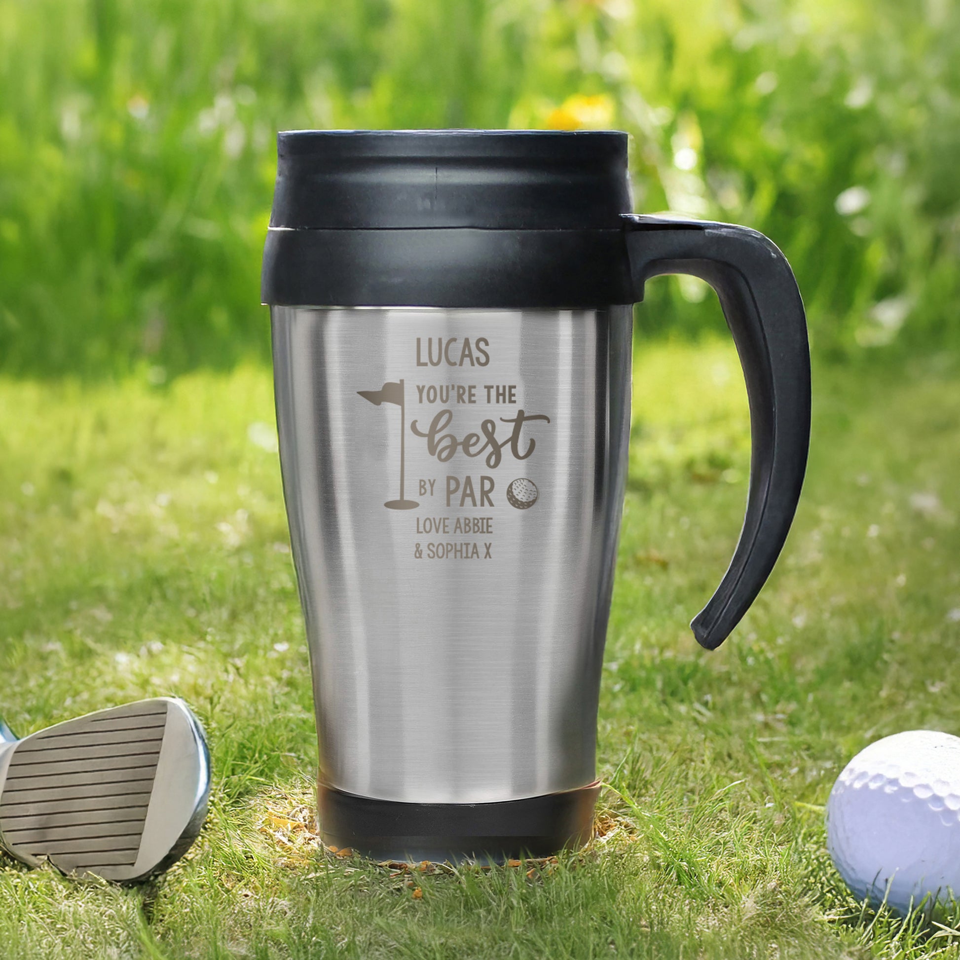 Personalised Best by Par Golf Travel Mug – Golfer Father's Day Birthday Gift - image 3