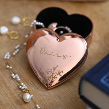 Personalised Floral Rose Gold Heart Trinket Box – Birthday Valentine's Gift for Her - image 3