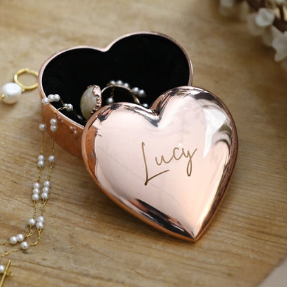 Personalised Engraved Rose Gold Heart Trinket Box – Birthday Valentine Gift for Her