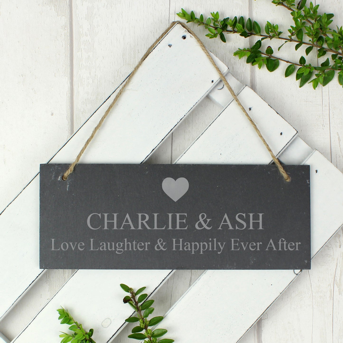 Personalised Heart Motif Hanging Slate Plaque from Heartfelt Gifts